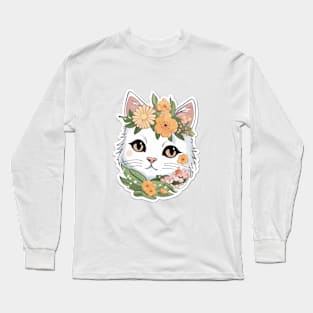 Floral Cat Botanical Plant Flower Cat Lover Long Sleeve T-Shirt